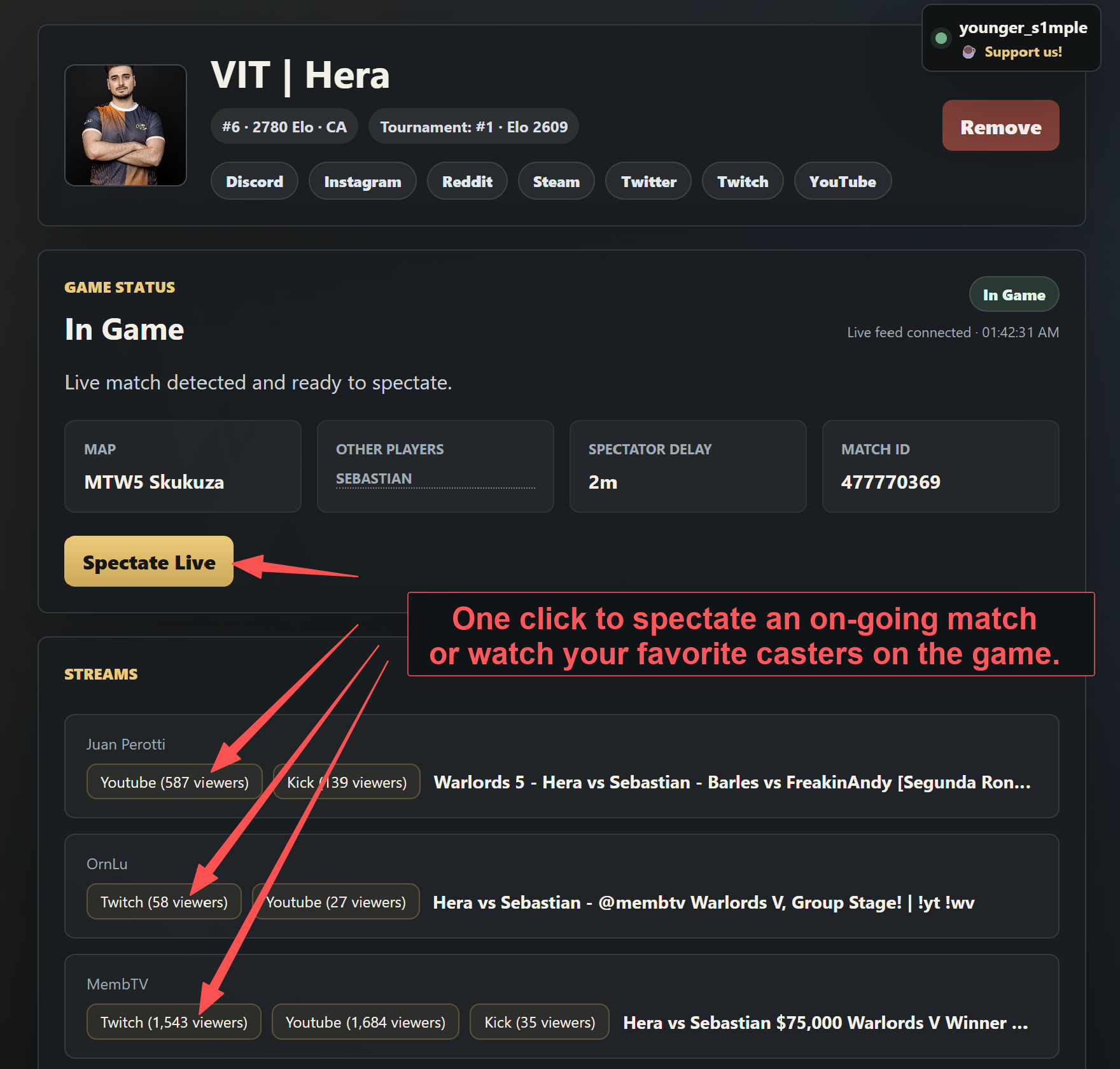 AOE2 game viewer live spectating screen